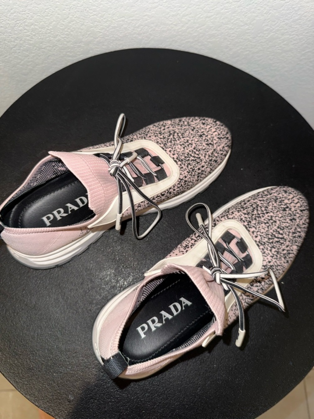 Prada Pink and Black Knit Slip-On Sneakers - Picture 3 of 6